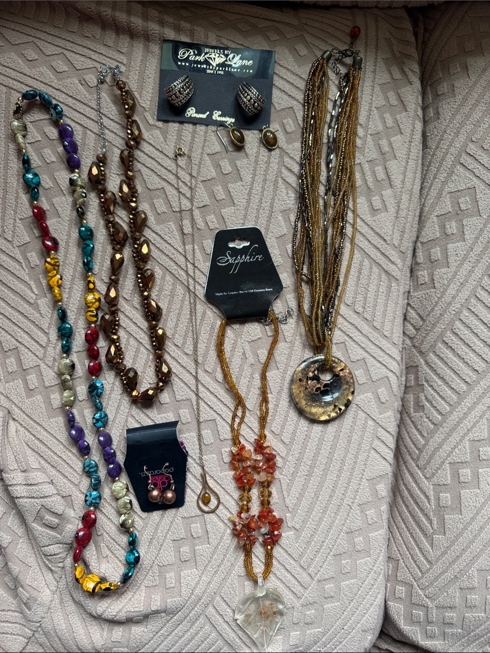 Bundle Beaded Multi-Color Necklace with Gold Accents and earrings